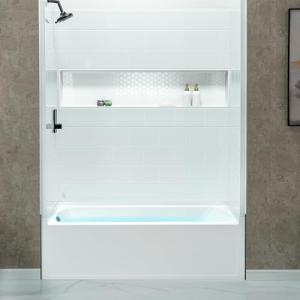 WOODBRIDGE 60” x 32” Four-Piece Direct-to-Stud Alcove Tub Surround with Left-Drain Hole Soaking Bathtub Combo in White