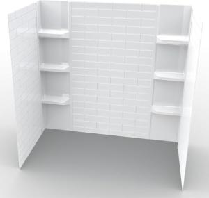 Noah William Home Lightweight Polystyrene Tub Wall Surround D32 x W60 x H58 - Waterproof, Easy-to-Install, Includes Two Shelf Units - Bathtub Wall Surround Panels, Subway Tiles Pattern