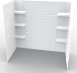 Noah William Home Lightweight Polystyrene Tub Wall Surround D32 x W60 x H58 - Waterproof, Easy-to-Install, Includes Two Shelf Units - Bathtub Wall Surround Panels, Subway Tiles Pattern