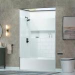 WOODBRIDGE 60” x 32” Four-Piece Direct-to-Stud Alcove Tub Surround with Left-Drain Hole Soaking Bathtub Combo in White