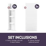 Noah William Home Lightweight Polystyrene Tub Wall Surround D32 x W60 x H58 - Waterproof, Easy-to-Install, Includes Two Shelf Units - Bathtub Wall Surround Panels, Subway Tiles Pattern