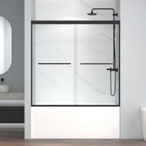 ENSO SENKA 60" W x 58" H Semi-Frameless Bypass Sliding Bathtub Shower Door, Easy-to-Clean Treated Clear Tempered Glass, Matte Black