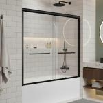 Sliding Bathtub Shower Door, 56-60" W x 57" H Glass Shower Door, Matte Black Aluminum Frame with Stainless Steel Towel Bar