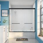 Tub Glass Shower Door, 56"-60" W x 57" H Sliding Shower Door, Aluminum Semi-Frameless & 1/4"(6mm) Clear Tempered with Explosion-Proof Film Nano Coating Shower Door Fit for Bathtub, Matte Black