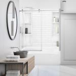 Noah William Home Lightweight Polystyrene Tub Wall Surround D32 x W60 x H58 - Waterproof, Easy-to-Install, Includes Two Shelf Units - Bathtub Wall Surround Panels, Subway Tiles Pattern