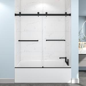 EPXMKX 54"-60" W x 60" H Frameless Bathtub Shower Door, Double Sliding Shower Door,5/16"(8mm) Clear Tempered Glass,Bathtub Glass Door with Explosion-Proof Film (Matte Black 60" Wx60 H)