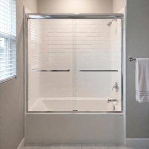 56-60" W x 57" H Sliding Bathtub Shower Door, Chrome Aluminum Frame Glass Shower Door with Stainless Steel Towel Bar