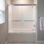 56-60" W x 57" H Sliding Bathtub Shower Door, Chrome Aluminum Frame Glass Shower Door with Stainless Steel Towel Bar