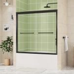 DELAVIN 56-60 in.W x 59 in.H Semi-Frameless Double Sliding Tub Shower Doors, Water Repellent Bypass Black Tub Door, SGCC Clear Tempered Bathtub Doors with Explosion-Proof Film