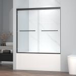 ENSO SENKA 60" W x 58" H Semi-Frameless Bypass Sliding Bathtub Shower Door, Easy-to-Clean Treated Clear Tempered Glass, Matte Black