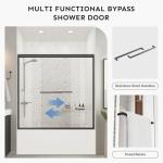Bathtub Shower Door - 58-60" W×59" H Adjustable Aluminum Frame - 1/4 Tempered Glass with Clear Anti-Explosion Film - 4 Aluminum Rollers - Sliding Glass Door for Tub