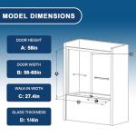 Botwinkle Bathtub Shower Door, 56-60" W x 58" H Sliding Shower Door for Bathtub, 1/4" (6mm) SGCC Tempered Glass Bathtub Glass Door, Matte Black Finish, 304 Stainless Steel Hardware