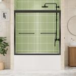 DELAVIN 56-60 in.W x 59 in.H Semi-Frameless Double Sliding Tub Shower Doors, Water Repellent Bypass Black Tub Door, SGCC Clear Tempered Bathtub Doors with Explosion-Proof Film