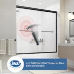 Bathtub Shower Door - 58-60" W×59" H Adjustable Aluminum Frame - 1/4 Tempered Glass with Clear Anti-Explosion Film - 4 Aluminum Rollers - Sliding Glass Door for Tub