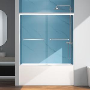 ENSO SENKA 60" W x 58" H Semi-Frameless Bypass Sliding Bathtub Shower Door, Easy-to-Clean Treated Clear Tempered Glass, Polished Chrome