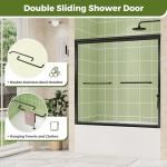 DELAVIN 56-60 in.W x 59 in.H Semi-Frameless Double Sliding Tub Shower Doors, Water Repellent Bypass Black Tub Door, SGCC Clear Tempered Bathtub Doors with Explosion-Proof Film