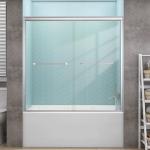GETPRO Sliding Tub Shower Door 56-60 in. W x 58 in. H Semi-Frameless Bypass Double Sliding Bathroom Glass Door for Tub,1/4 inch Clear Tempered Glass Bathtub Door Brushed Nickel