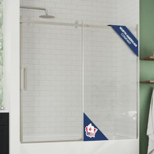 Semi-Frameless Sliding Bathtub Shower Door 56-60x58, Tempered Glass Shower Door, Corrosion Resistant Hardware, Smooth Glide Rollers, Reversible Installation, Leak-Proof Magnetic Lock (Brushed Nickel)
