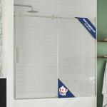 Semi-Frameless Sliding Bathtub Shower Door 56-60x58, Tempered Glass Shower Door, Corrosion Resistant Hardware, Smooth Glide Rollers, Reversible Installation, Leak-Proof Magnetic Lock (Brushed Nickel)