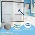 Tub Glass Shower Door, 56"-60" W x 57" H Sliding Shower Door, Aluminum Semi-Frameless & 1/4"(6mm) Clear Tempered with Explosion-Proof Film Nano Coating Shower Door Fit for Bathtub, Matte Black