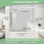 KPUY Frameless Sliding Bathtub Door, 55-60" W x 60" H Tub Shower Door, 1/4" (6mm) Thick Tempered Clear Glass with Explosion-Proof Film Nano Coating, Brushed Nickel