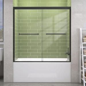 GETPRO Tub Shower Door Sliding 50-54 in. W x 58 in. H Semi-Frameless Bypass Double Sliding Bathtub Door for Bathroom,1/4 inch Clear Tempered Glass Tub Door Matte Black