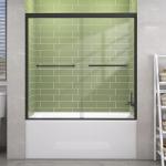 GETPRO Tub Shower Door Sliding 50-54 in. W x 58 in. H Semi-Frameless Bypass Double Sliding Bathtub Door for Bathroom,1/4 inch Clear Tempered Glass Tub Door Matte Black