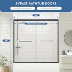 Bathtub Shower Door - 58-60" W×59" H Adjustable Aluminum Frame - 1/4 Tempered Glass with Clear Anti-Explosion Film - 4 Aluminum Rollers - Sliding Glass Door for Tub