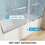 56-60" W x 57" H Sliding Bathtub Shower Door, Chrome Aluminum Frame Glass Shower Door with Stainless Steel Towel Bar