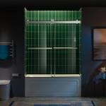 Woodbridge 56-60" W x 62" H Frameless Bathtub Shower Door,Double Sliding Soft-Close Doors,3/8(10mm) Tempered Glass with Explosion Proof Film in Brushed Nickel Finish