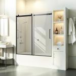 VEVOR Frameless Sliding Bathtub Door, 56-60" W x 60" H, Frameless Shower Glass Door, Frameless Double Sliding Tub Door with 5/16 in Clear Tempered Glass and Stainless Steel Handle, Black
