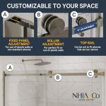 Semi-Frameless Sliding Bathtub Shower Door 56-60x58, Tempered Glass Shower Door, Corrosion Resistant Hardware, Smooth Glide Rollers, Reversible Installation, Leak-Proof Magnetic Lock (Brushed Nickel)