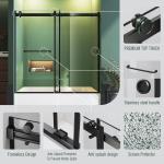 Bathtub Sliding Door, 55"-60" W x 56" H Tub Shower Door, Bathtub Glass Door Bathtub Double Sliding Shower Door Tempered Glass Explosion-Proof Film Stainless Steel Matte Black