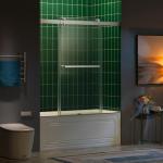 Woodbridge 56-60" W x 62" H Frameless Bathtub Shower Door,Double Sliding Soft-Close Doors,3/8(10mm) Tempered Glass with Explosion Proof Film in Brushed Nickel Finish