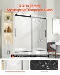 VEVOR Frameless Sliding Bathtub Door, 56-60" W x 60" H, Frameless Shower Glass Door, Frameless Double Sliding Tub Door with 5/16 in Clear Tempered Glass and Stainless Steel Handle, Black