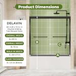 DELAVIN 56-60 in.W x 59 in.H Semi-Frameless Double Sliding Tub Shower Doors, Water Repellent Bypass Black Tub Door, SGCC Clear Tempered Bathtub Doors with Explosion-Proof Film