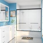 Tub Glass Shower Door, 56"-60" W x 57" H Sliding Shower Door, Aluminum Semi-Frameless & 1/4"(6mm) Clear Tempered with Explosion-Proof Film Nano Coating Shower Door Fit for Bathtub, Matte Black