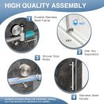 KPUY Tub Shower Door, 55-60" W x 60" H Frameless Sliding Bathtub Door, 1/4" (6mm) Thick Tempered Clear Glass with Explosion-Proof Film Nano Coating, Stainless Steel Frame, Brushed Nickel