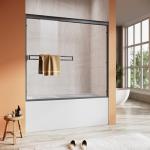 Bathtub Shower Door 56-60 in. W x 57 in. H, UCALAFEE Semi-Frameless Double Sliding Shower Door with 1/4" (6mm) SGCC Clear Tempered Glass, Silent Soft-Close & Anti-Leak Walk-in Shower Door, Matte Black