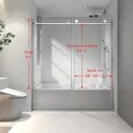 EPXMKX 55"-60" W x 63" H Bathtub Soft Closing Sliding Shower Door,Water Repellent Frameless Tub Shower Door with 5/16" (8mm) Nano Explosion-Proof Film Transparent Glass (Brushed Nickel 60" Wx63 H)