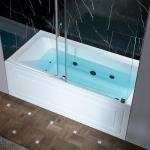 WOODBRIDGE 60" x 30" Alcove Acrylic Rectangular Whirlpool Heated Jetted Tub in White with right Drain, Matte Black Finish, BS666-R-MB02