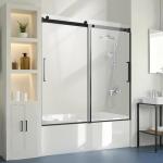 VEVOR Frameless Sliding Bathtub Door, 56-60" W x 60" H, Frameless Shower Glass Door, Frameless Double Sliding Tub Door with 5/16 in Clear Tempered Glass and Stainless Steel Handle, Black
