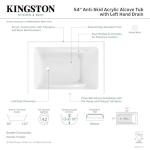 Aqua Eden VTAM5436L22T 54-Inch Acrylic 3-Wall Alcove Tub with Left Hand Drain, Glossy White