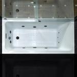 WOODBRIDGE 60" x 30" Alcove Acrylic Rectangular Whirlpool Heated Jetted Tub in White with right Drain, Matte Black Finish, BS666-R-MB02