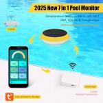 Yewhick Smart Pool Monitor with Gateway, Profession Salt Water Pool Testing kit for Swimming Pool, 7 in 1 Chlorine Salinity ORP Monitor for Aquarium Sodium Chloride Swimming Pools Hot Tub Spas