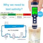 Pool Salt Tester & PH Meter, Hofun Digital Salinity Meter and PH Tester for Aquarium and Pool Saltwater Water, 5 in 1 Salinity PH Temp EC and TDS Meter, Aquarium Swimming Pool Hot Tub, High Accuracy