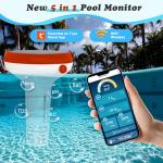 YINMIK Solar Charged Pool Monitor, WiFi pH and Salinity Tester for Salt Water Pool, 5 in 1 Smart Pool Water Salt Monitor, Floating Salt pH Meter for Swimming Pool, Hot Tub, Jacuzzi, Spa(USB Charging)