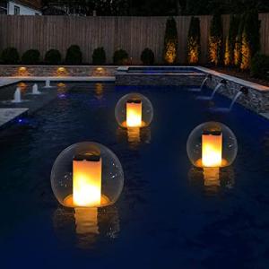 VISOFO Floating Lights Solar Powered Globes for Pool, Pond, Patio & Hot Tub – Outdoor Lanterns Look Like Candles or Torches, Fun Decorations & Cool Gifts for Adults, Pool Toys & Must-Have Decor