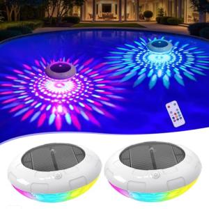 Cootway Floating Pool Lights w/Remote, 6.5 Inch RGB Solar Pool Lights That Float with 9 Dynamic Lighting, IP68 Waterproof Pool Floating Light, Hangable Solar Floating Light for Pools Party Garden(2)