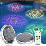 Solar Rechargeable Floating Pool Lights(2 Pack), Pool Lights That Float with Remote Control, 9 Lighting, Timing Mode, IPX7 Waterproof for Inground Pool, Bathroom, Bathtub, Pool Party